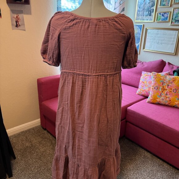 Old Navy Mauve Puff-Sleeve Gauze Midi Dress – Size M - Picture 3 of 5